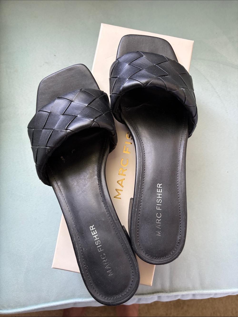 Marc Fisher Black Braided Leather Slide Sandals